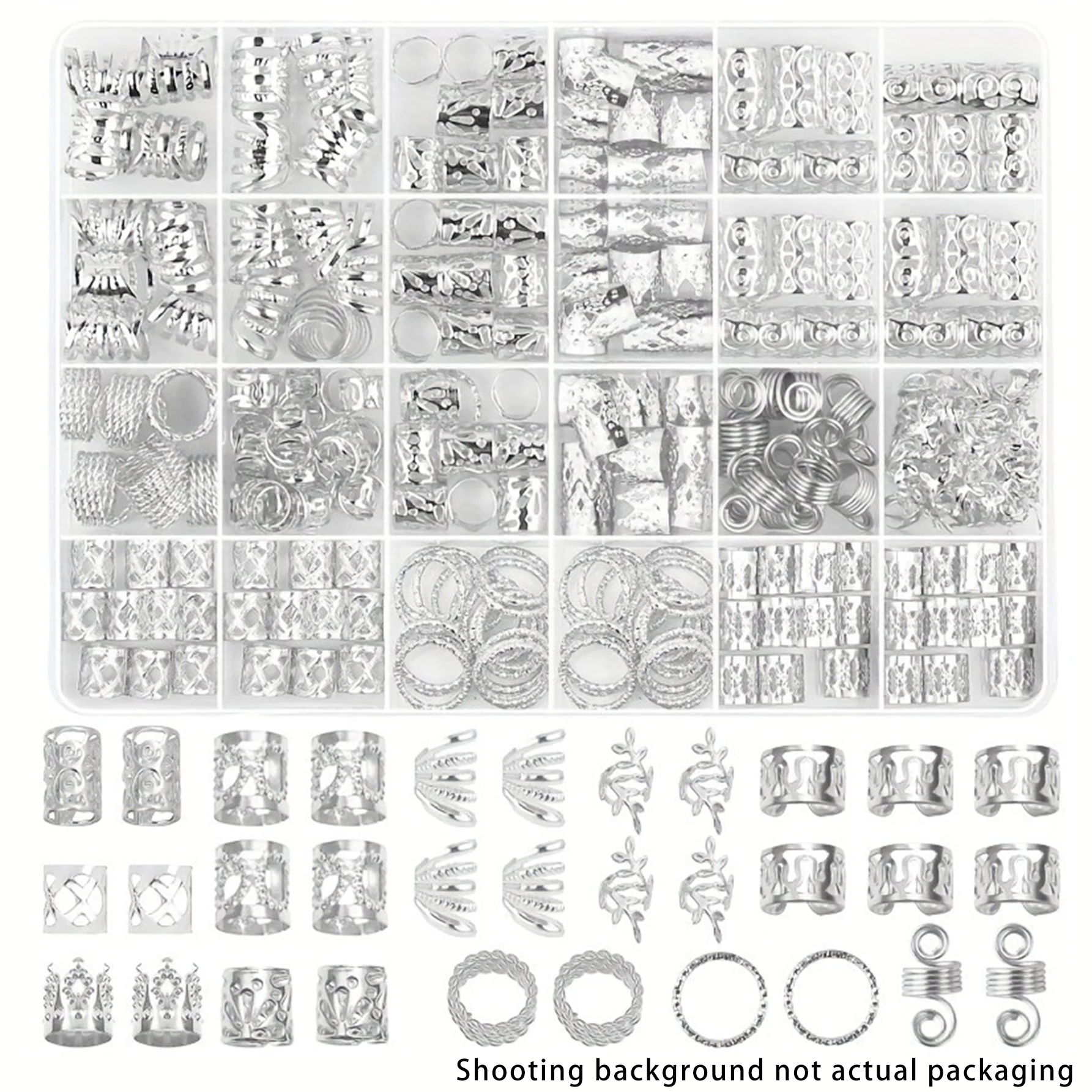 280-teiliges Set aus silbrigem Metall-Haarflechtringen und Manschetten – ausgehöhlte Dreadlock-Perlen im Hip-Hop-Punk-Stil für Frauen und Mädchen zum Selbermachen