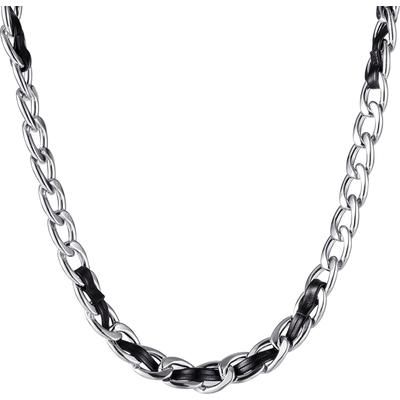 Edelstahlkette FIRETTI "Schmuck Geschenk Edelstahl Leder Halsschmuck Halskette Panzerkette", schwarz (edelstahlfarben, schwarz), Halsketten, Damen, Edelstahl-Leder, L: 55cm B: 10mm, Edelstahl, Leder, B:10mm Image