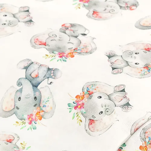 Tissu coton ""éléphant hippie"", multicolore