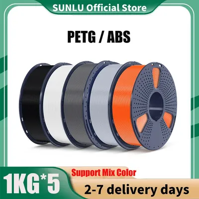 SUNLU 5KG PETG/ABS Filaments 5Rolls 3D Filament 1KG/roll 1.75mm 100% Filament Lines Up Neatly For 3D