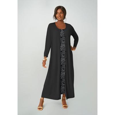 Plus Size Women's 2-Piece Stretch Knit Duster Set by The London Collection in Black Giraffe Print (Size 30/32)