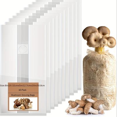 "TEMU 10/ Extra Thick 8"x 5"x 20" Mushroom Grow Bags With 0.2 , Large Size, High Pressure Sterilizable, Tear-resistant Transparent Bags For Indoor High Cultivation" Image