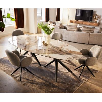 DELIFE Esstisch Edge Oval 280x130 Keramik Minas Melange Weiß-Beige Estelar rund Metall Schwarz, Esstische Image