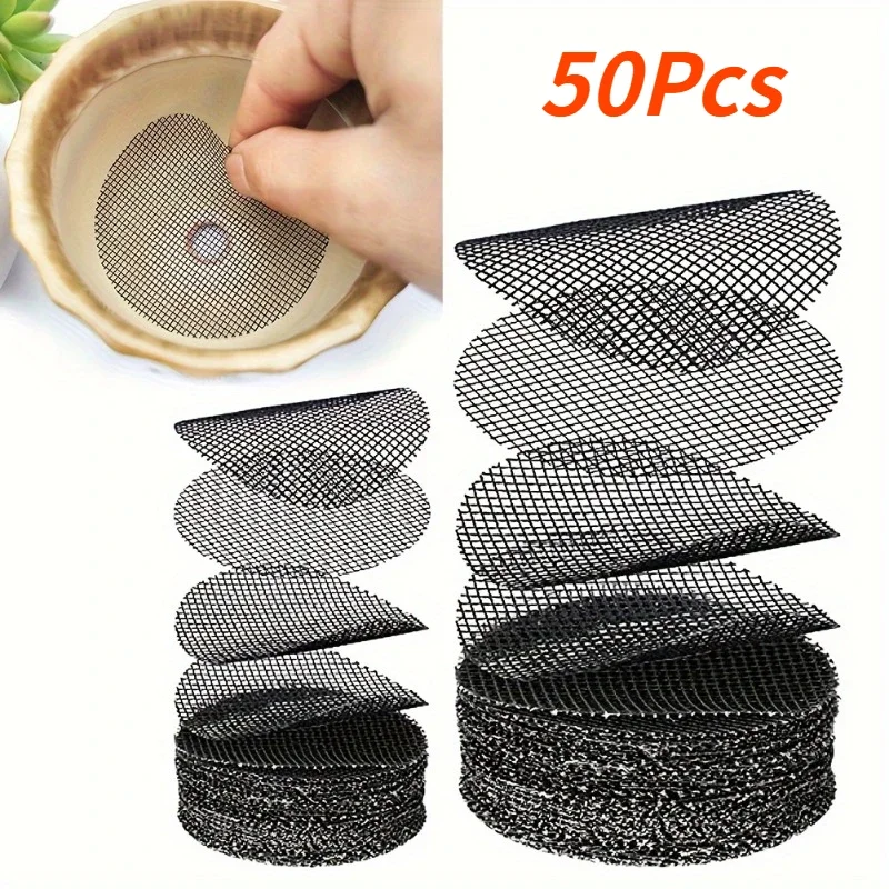 50Pcs Blumentopf Loch Mesh Pads Pflanzer Tablett Halten Boden In und Entwässerung Heraus Pflanzen Tabletts Für Töpfe Garten liefert Image
