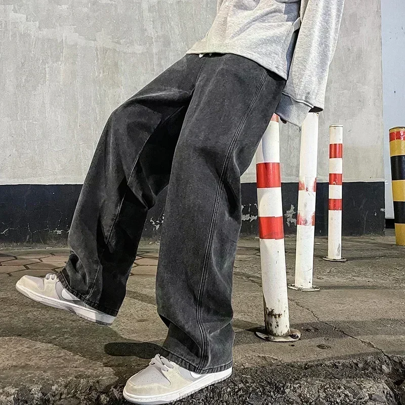 Neue Streetwear Lose Jeans Männer Koreanischen Stil, Mode, Lose Gerade Breite Bein Hosen Männer der Marke Kleidung Schwarz Licht Blau