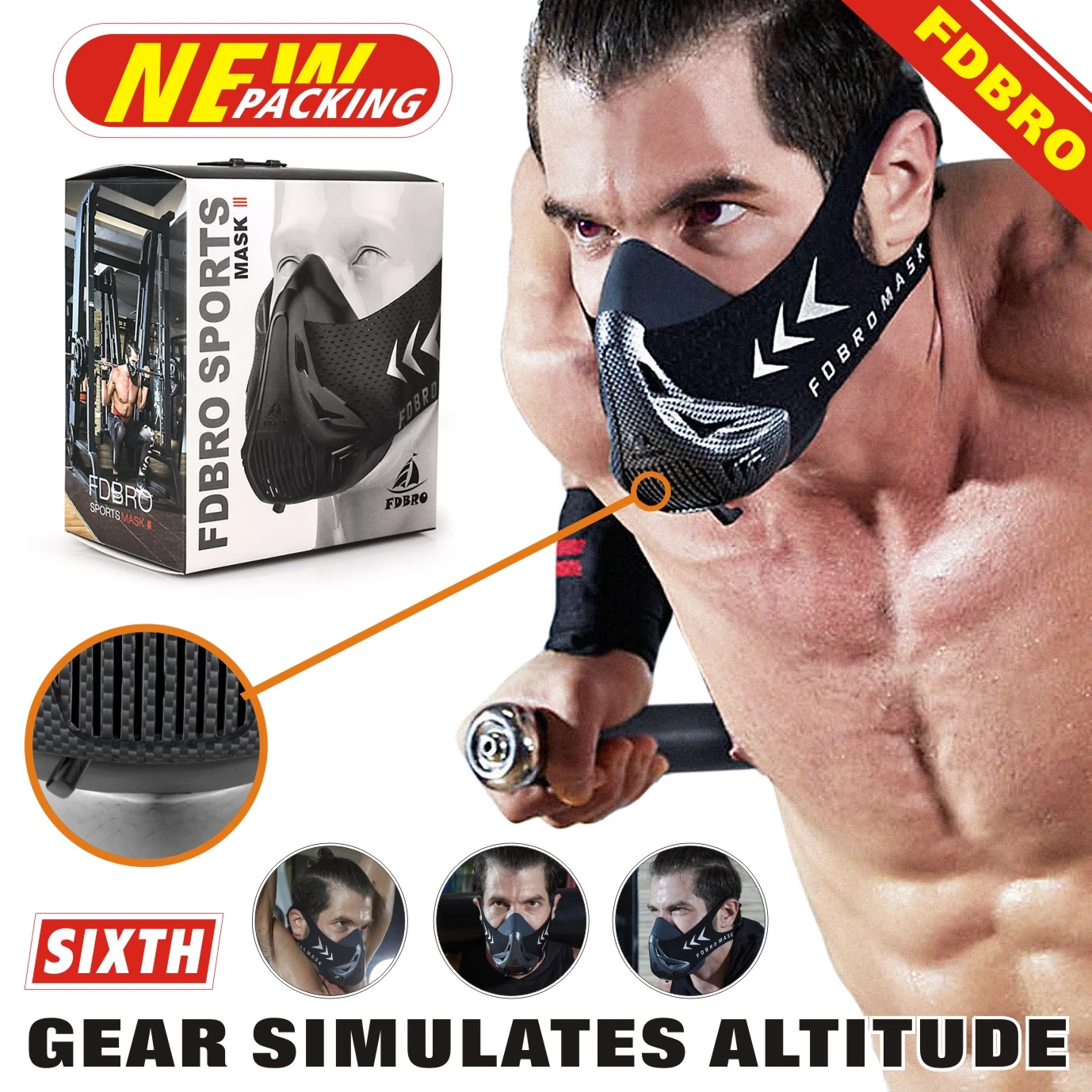 FDBRO Training, Laufen, Widerstand, Sport Maske Fitness Höhe, Cardio, ausdauer Maske für Fitness Training Sport Maske 3,0