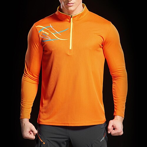 Herren T-Shirt Wander-T-Shirt Langarm Viertelreißverschluss T-Shirt Muskelshirt Bodybuilding-Stretch-T-Shirt Außen Schnelltrocknend Training Weich Schweißableitend Frühling Herbst Polyester Rot Blau Image