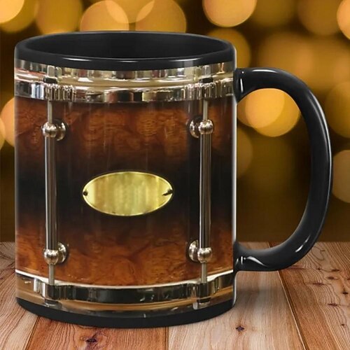 schwarzer Vintage-Trommelbecher, lustige Trommelgeschenke, Weihnachtsgeschenk für Schlagzeuger, Trommelkaffeetasse, Trommelvater, Trommelbruder-Bechergeschenke, Trommeln 11oz Image