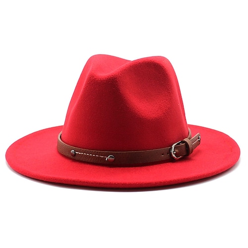 Herren Kentucky Derby Hut Sonnenhut Cowboyhut Fedora-Trilby-Hut Schwarz Weiß Wollig Vintage-Stil Mode 18. Jahrhundert Bundesstaat Texas Täglich Themenparty Einfarbig Sonnenschutz Cosplay Image