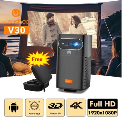 VEVSHAO V30 1080P Portable LED DLP Projector with Built-in Battery Smart Wifi Android System 3D Ready for Home and Outdoor Use