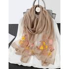 Women's Pink Sheer Embroidered Floral Scarf, Lightweight and Elegant, Perfect for Spring, Summer, and Formal Occasions