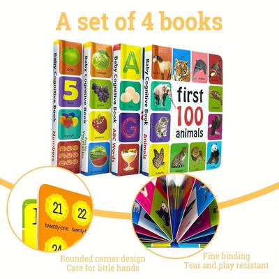 TEMU A Set Of 4 English Learning Encyclopedia Board Books, 4 Different Types Of Vocabulary Learning Cognitive Board Books Image