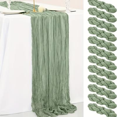 TEMU 12pcs Elegant Solid Color Pleated Table Runners - Durable, For Dining, Weddings, And Home Decor, Fabric, Holiday Table Decorations, Easy To Care For Image