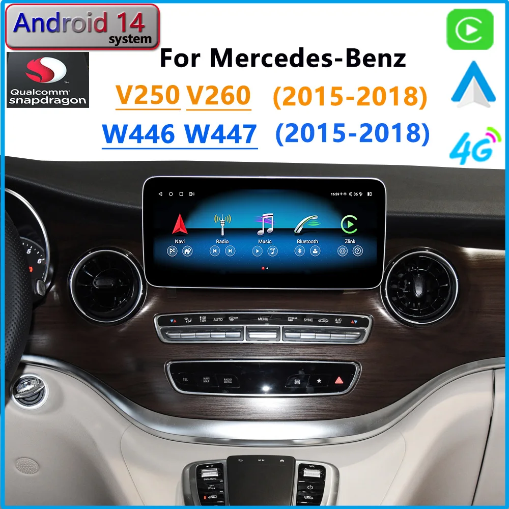 W447 Android 14 Qualcomm Für Mercedes Benz V-Klasse 639 V260 V250 2015 CarPlay GPS Navigation Auto Radio multimedia-Player Bildschirm Image