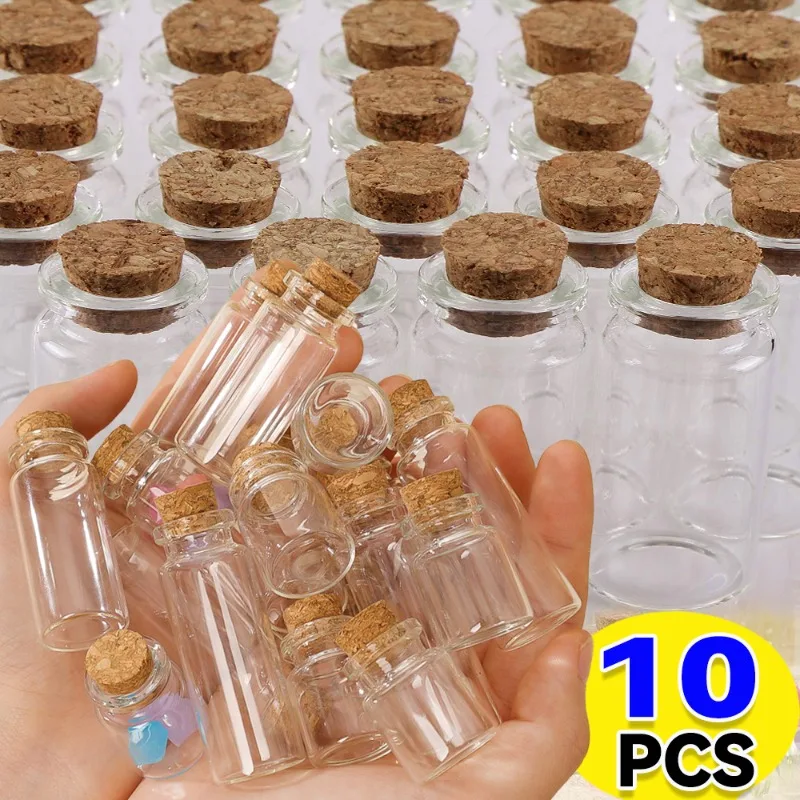 10PCS 5ML-20ML Kleine Glasflaschen mit Korken Mini Glas DIY Dekoration Fläschchen Kork Nachricht Glasfläschchen Wunschflaschen