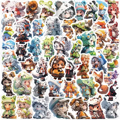 50 stücke Pixel Mosaik Mädchen Aufkleber Aufkleber für Wasser flasche Laptop Skateboard Sammelalbum Image