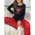 Per donna Set pigiama Informale Comoda Conforto Con cuori maglietta Pantalone Interni Manica lunga Girocollo Rosso Primavera Autunno Inverno