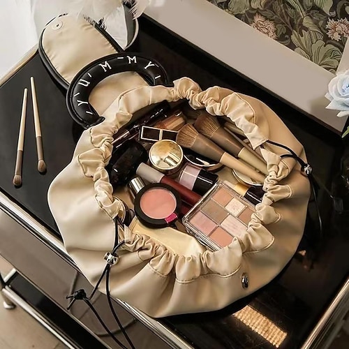 borsa per il trucco con coulisse, grande borsa per cosmetici, organizer portatile impermeabile per articoli da toeletta da donna, astuccio per il trucco da viaggio, borsa per cosmetici da donna, borse