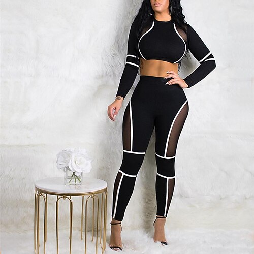 Per donna Set di yoga 2 Pezzi Blocco di colori Completo Abbigliamento Estate Bianco Rosso Allenamento in Palestra Fitness Yoga Vita Alta Morbido Traspirante Manica Lunga Sport Abbigliamento sportivo