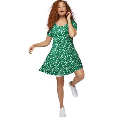 Plus Size Women's Short Sleeve A-Line Knit Dress by ellos in Kelly Green White Floral (Size 22/24)