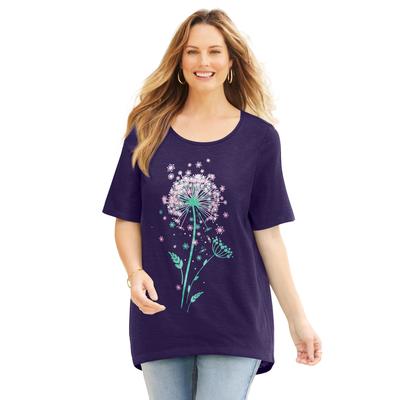 Plus Size Women's Slub Knit Sparkling Sequin Tee by Catherines in Deep Grape Dandelion (Size 4X)