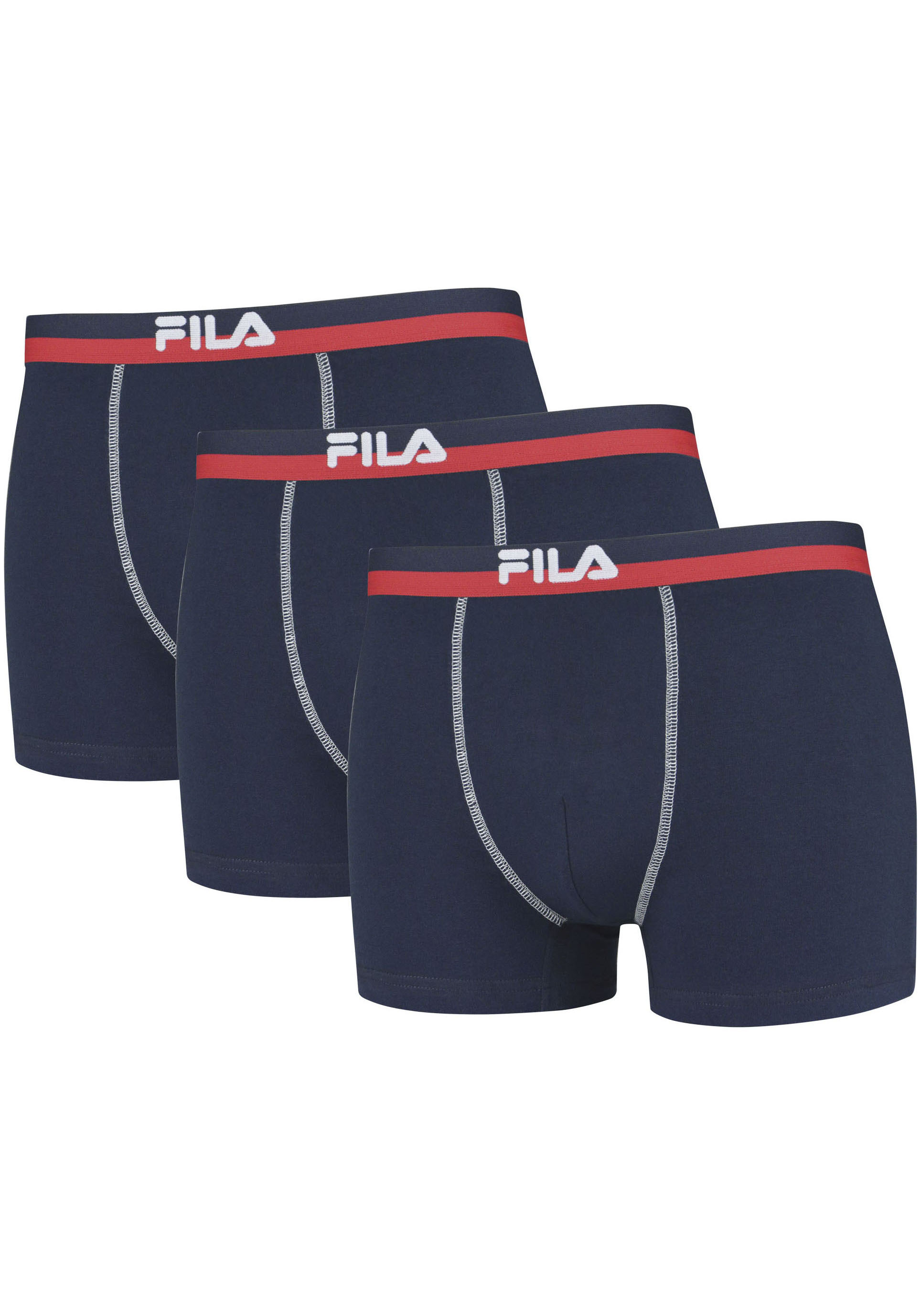 Boxershorts FILA, Herren, Gr. XXL, blau (navy), Obermaterial: 95% Baumwolle, 5% Elasthan, bedruckt, unifarben mit Farbeinsatz, körpernah, Unterhosen Hipster-Panty, elastischer Logobund, Kontrastnähte Image