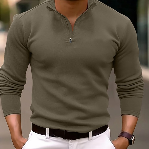 Homme Polo quart de zip Polos de golf Extérieur Casual Quarter Zip manche longue Mode Moderne Couleur unie Tricoté Printemps Automne Coupe Standard Noir Blanche bleu marine Vert foncé Marron Polo