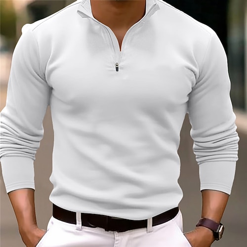 Homme Polo quart de zip Polos de golf Extérieur Casual Quarter Zip manche longue Mode Moderne Couleur unie Tricoté Printemps Automne Coupe Standard Noir Blanche bleu marine Vert foncé Marron Polo