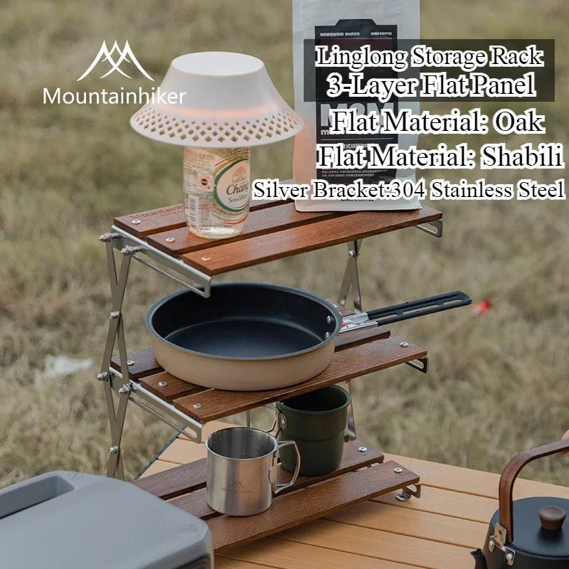 MOUNTAINHIKER Oak$Shabili Dreistufiges Regal Outdoor-Campingregal Tragbarer, leicht zu tragender, faltbarer Picknick-Camping-Grill-Klapptisch