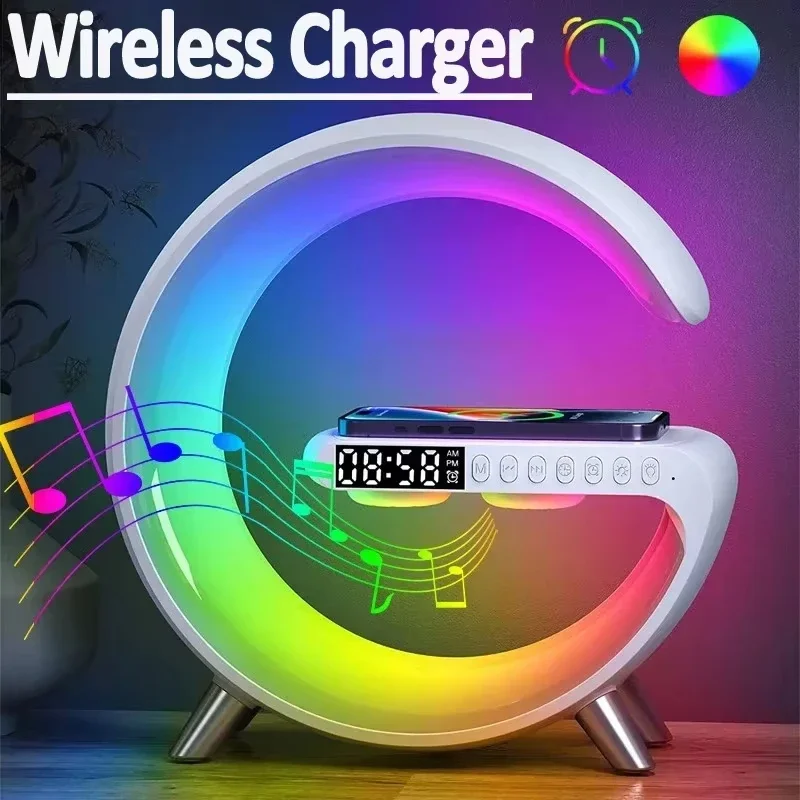 15w drahtlose Ladestation RGB LED Schreibtisch lampe Wecker Bluetooth-Lautsprecher für iPhone Samsung Huawei Schnell ladest änder pa Image