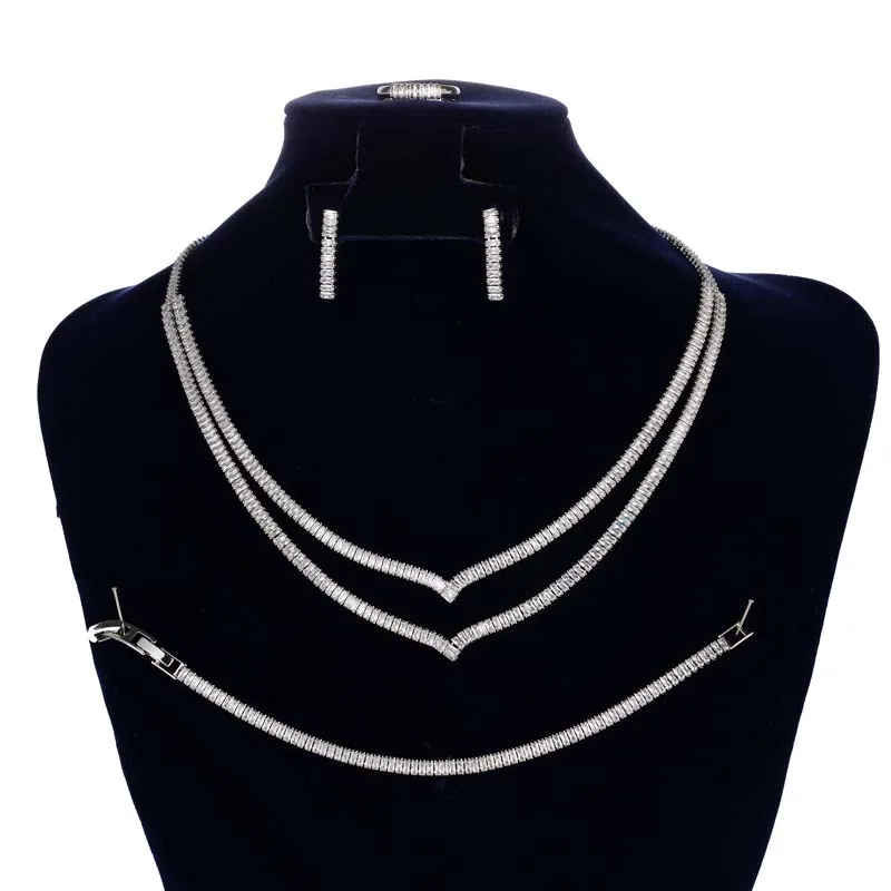 Schmuckset Hadiyana wunderschöne Deluxe Zirkonia Designer Luxus Halskette Armband Ohrringe Ring bn8363 Gold Farbe Accessoire Image