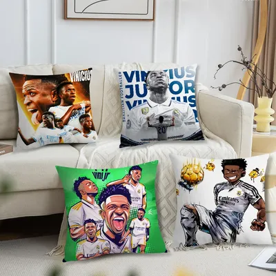 Fußballspieler-Kissenbezug, bequemes weiches Kissen für Sofa, Heimbüro, V-Vinicius J-Junior, Dekor Image