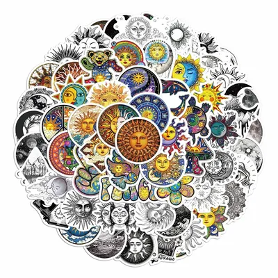 64PCS Kreative Gothic Sonne Mond Erweiterte Gefühl Handheld DIY Notebook Desktop Telefon Fall Wasserdichte Aufkleber Image