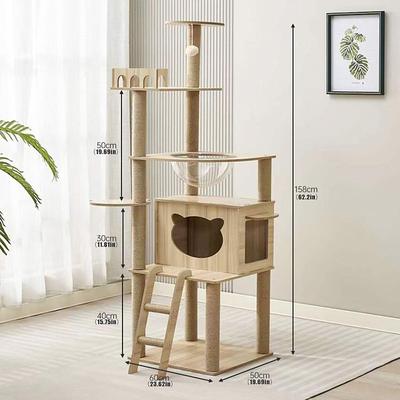 62 Inches Cat Tree/Cat Tree House and Towers for Large Cat/Cat Climbing Tree with Cat Condo/Cat Tree Scratching Post/Multi-Level Large Cat Tree