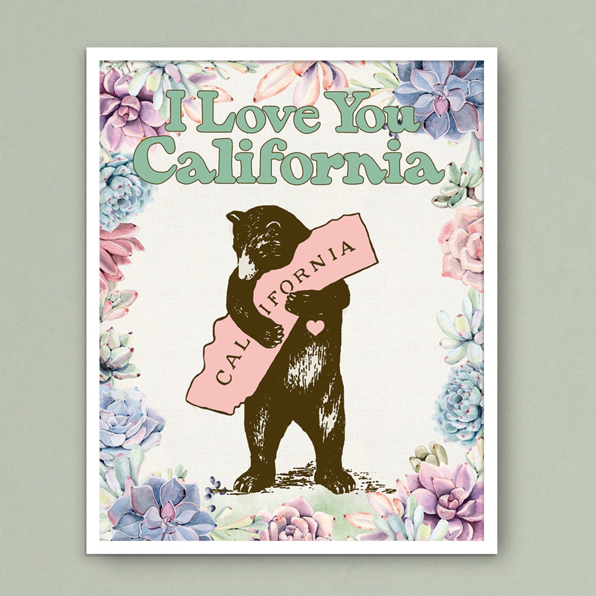 California Wall Art, California Art, Ti amo California, California Brown Bear, California Bear Art, California Print, California Poppy