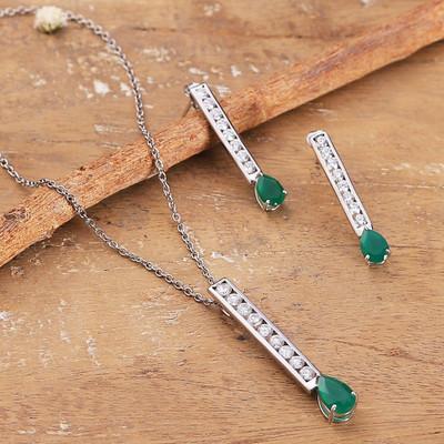 Green Luminary,'Cubic Zirconia and Green Onyx Jewelry Set in Polished Finish'