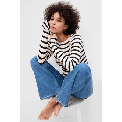 Gap Womens White Stripe Long Sleeve Boat Neck Top - White Stripe