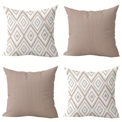 TEMU 4pcs Pillowcase, Bohemian Style, Stylish And Simple Room Sofa Cushion Cover, Suitable For Rooms And Places, No Pillow Core, Polyester Material Image