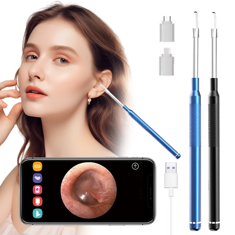 Smart Ear Cleaner Endoskop 3-in-1 digitales Endoskop Ohrenschmalzreiniger-Werkzeug mit 2 Ohrlöffel Ohrenreiniger für Android Typ-C PC Image