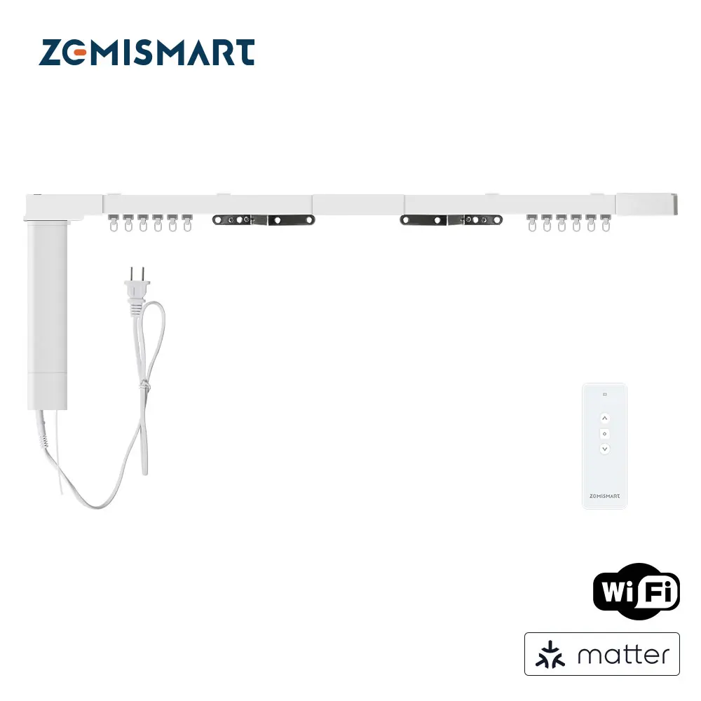 Zemismart Matter WiFi Smart Elektrischer Vorhangmotor mit Vorhangschiene, Schienenwand, funktioniert mit Homekit Smartthings Alexa Google Home Image