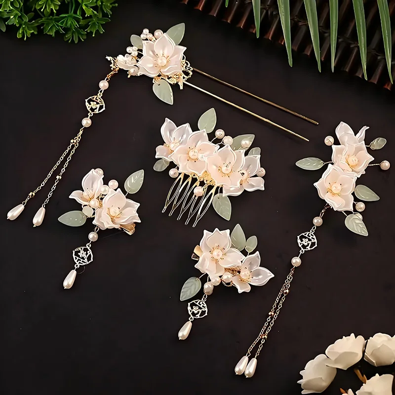 5 teile/satz Elegante Frauen Haar Zubehör Schmuck Quaste Perlen Geeignet für Hochzeit Bankette Täglichen Verschleiß Chinesischen Stil Haarnadel Set Image