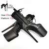 20 cm Peep Toe Dünne Ferse Stiefeletten Erweiterte Schuhe länge Schwarz Matte Plattform High Heels Pole Dance Schuhe Für frauen Größe 44