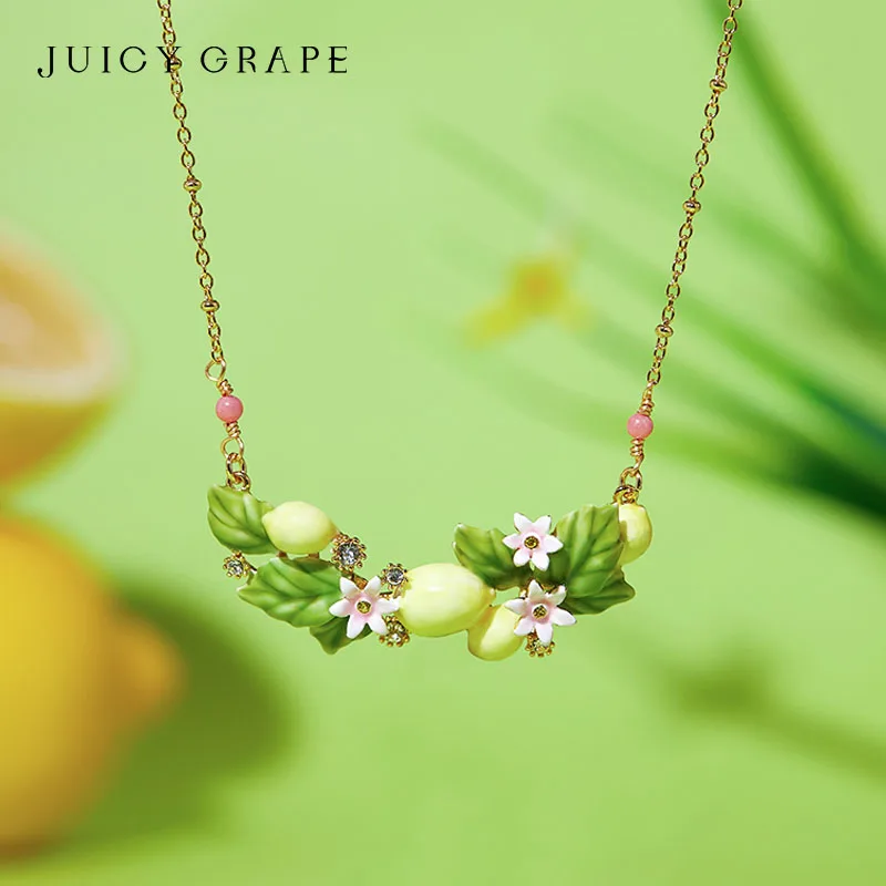 Saftige Traube Zitronen kette handgemachte Emaille Früchte Halskette Zitronen blume Halskette 18 Karat vergoldet Geburtstags geschenk für Mädchen Image