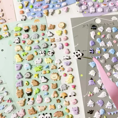 Kawaii 3D Cartoon Tier Bulgy Aufkleber Niedliche Mini Scrapbooking Journal DIY Briefpapier Aufkleber Handyhülle CCD Kind Ästhetischer Aufkleber Image