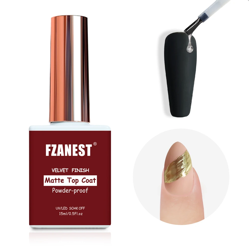 FZANEST Clear Russian Matte Top Coat Gel Non Sticky Chrome Powder No Yellow Velvet Effect Fingernägel Best Top Coat Nagellack Image
