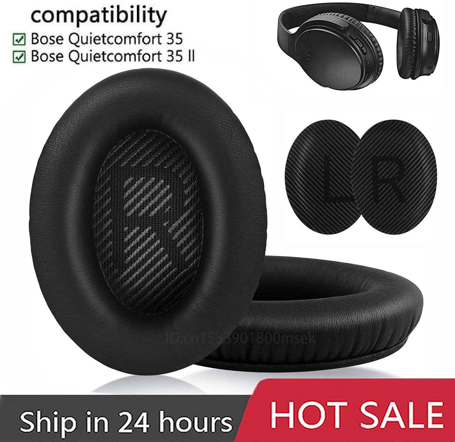 Ersatz-Ohrpolster für BOSE QC35 QC45 für QuietComfort 35 45 und 35 II Kopfhörer, Memory-Schaum-Ohrpolster, hohe Qualität Image