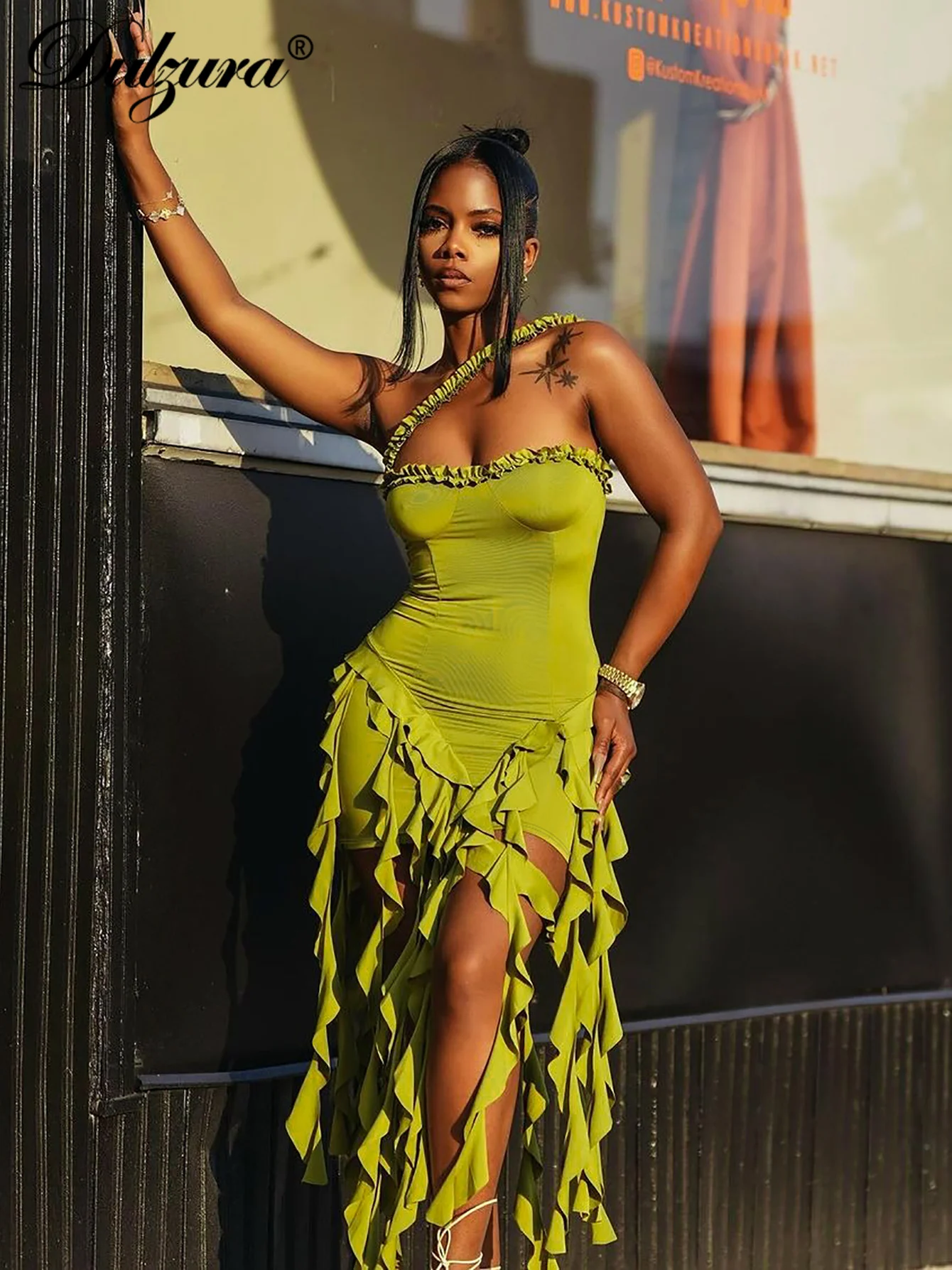 Dulzura Senza Maniche Halter Ruffles Patchwork Mini Abito da Donna Solido Vestito Sexy Prom Party Clubwear Autunno Inverno Vestiti