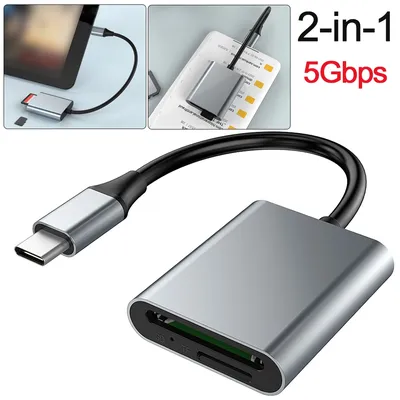 2-in-1 USB Type C Adapter USB TF SD Card Reader USB-C Memory Card Adapter 5Gbps USB C Card Reader