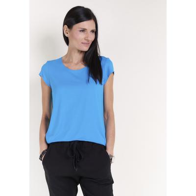 T-Shirt SEIDEL MODEN, Damen, Gr. 48, blau (türkis), Jersey, Obermaterial: 96% Viskose, 4% Elasthan, unifarben, casual, figurumspielend hüftlang, Rundhals, Kurzarm abgesteppte Kante, Shirts, mit Kappenärmel, MADE IN GERMANY Image