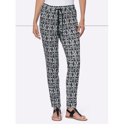 Webhose HEINE, Damen, Gr. 40, Normalgrößen, schwarz (schwarz, ecru, bedruckt), 65% Baumwolle, 32% Polyester, 3% Elasthan, gemustert, 7/8-Länge, Hosen Image